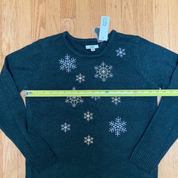 NWT Croft and Barrow Hunter Green crewneck snowflake sweater size M - Picture 9 of 9